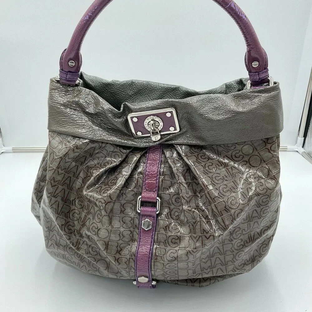 Marc By Marc Jacobs Large Patent Leather Handbag‎ Shoulder Bag Hobo Grey Purple